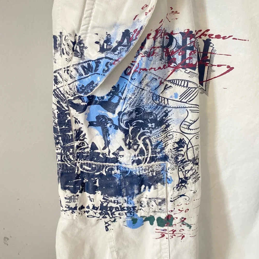 Vtg Polo Ralph Lauren Men White Marine Supply Co Nautical Graphic Cargo Short 36